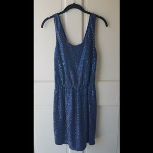 Navy blue, sequin dress with plunging back